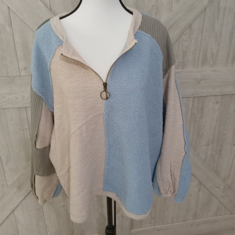 Pol-Blue Multi Color Oversized Patchwork Raw Edge… - image 4